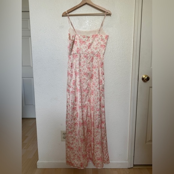WAYF Verona Etched Floral Gown White Pink Watercolor Maxi Aline Split Slit Dress - Picture 9 of 10